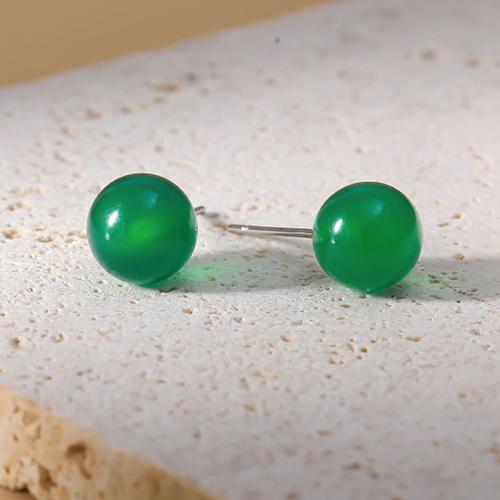 Brass Stud Earring, with Green Agate, Round, plated & for woman 