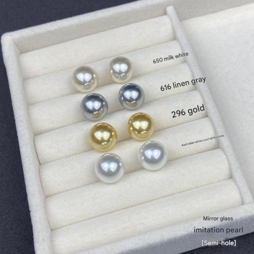 Glass Pearl Beads, gold color plated, DIY & half-drilled 4-14mm [
