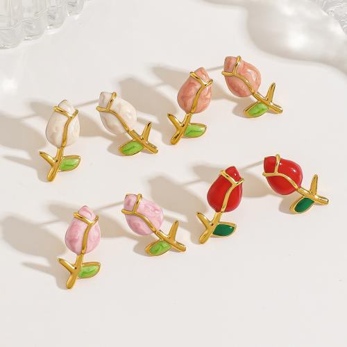 Stainless Steel Stud Earring, 304 Stainless Steel, gold color plated, fashion jewelry & enamel [