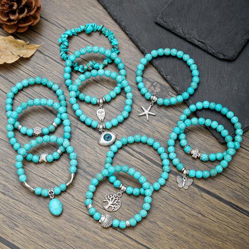 Synthetic Turquoise Bracelet, Zinc Alloy, with Synthetic Turquoise, gold color plated, fashion jewelry [