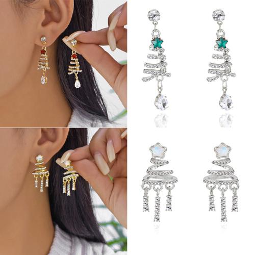 Boucles d'oreilles de Noël, alliage de zinc, Placage de couleur d'or, Conception de Noël & avec strass, plus de couleurs à choisir, Vendu par paire