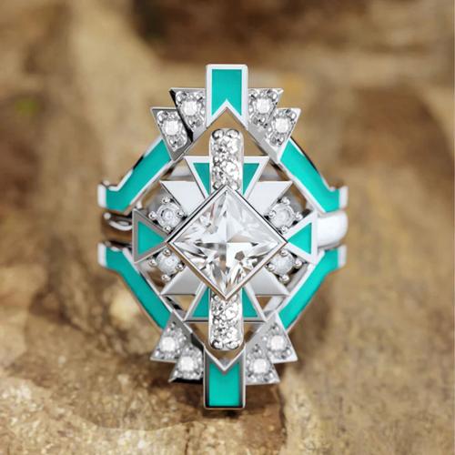 Цирконий Micro Pave Латунь палец кольцо, Другое покрытие, три части & разный размер для выбора & инкрустированное микро кубического циркония & Женский & эмаль, продается указан