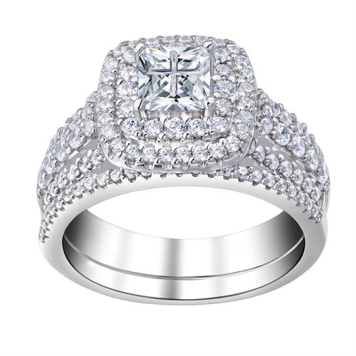 Цирконий Micro Pave Латунь палец кольцо, Другое покрытие, 2 шт. & разный размер для выбора & инкрустированное микро кубического циркония & Женский, продается указан