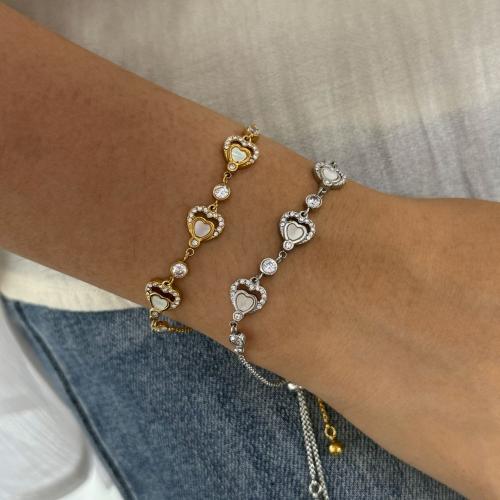 Stainless Steel Chain Bracelets, 304 Stainless Steel, with White Shell, plated & micro pave cubic zirconia & for woman 
