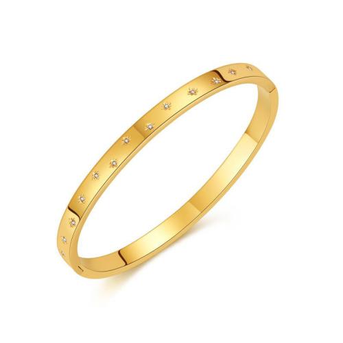 Stainless Steel Bangle, 304 Stainless Steel, plated, fashion jewelry & micro pave cubic zirconia & for woman, golden 