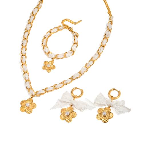 Parures de bijoux en acier inoxydable, Acier inoxydable 304, avec lacet & perle de plastique, Placage, bijoux de mode & styles différents pour le choix & pour femme, doré, Vendu par PC