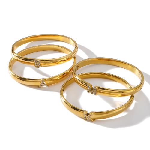 Stainless Steel Bangle, 304 Stainless Steel, plated & micro pave cubic zirconia & for woman, golden 