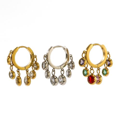 Boucle d'oreille goutte inox, Acier inoxydable 304, Placage, bijoux de mode & pavé de micro zircon & pour femme, plus de couleurs à choisir, Vendu par paire