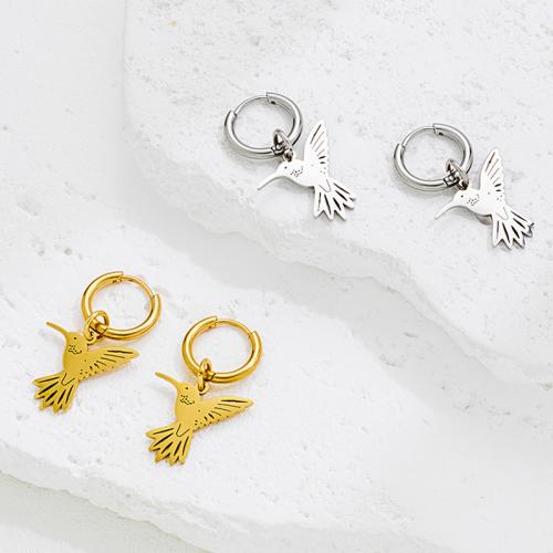 Boucle d'oreille goutte inox, Acier inoxydable 304, oiseau, Placage, bijoux de mode, plus de couleurs à choisir, Vendu par paire