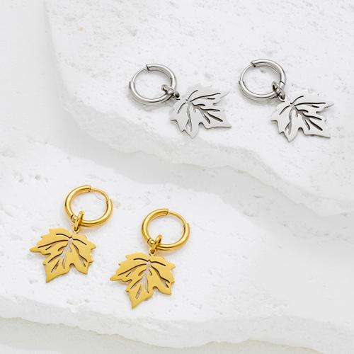 Boucle d'oreille goutte inox, Acier inoxydable 304, Feuille d'érable, Placage, bijoux de mode, plus de couleurs à choisir, Vendu par paire