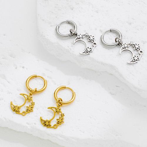 Boucle d'oreille goutte inox, Acier inoxydable 304, lune, Placage, bijoux de mode, plus de couleurs à choisir, Vendu par paire