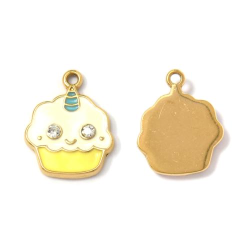 Pendentifs en acier inoxydable émail, Acier inoxydable 304, Gâteau, Placage de couleur d'or, DIY & pavé de micro zircon, couleurs mélangées Vendu par sac