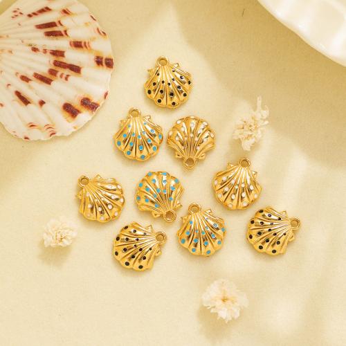 Pendentifs en acier inoxydable émail, Acier inoxydable 304, coquille, Placage de couleur d'or, DIY, plus de couleurs à choisir Vendu par sac