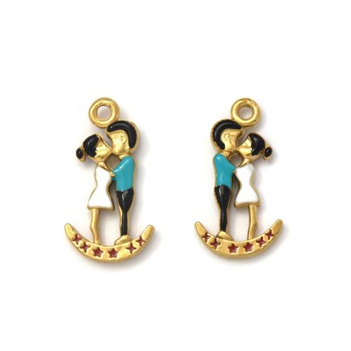 Emaille Edelstahl Anhänger, 304 Edelstahl, goldfarben plattiert, DIY, goldfarben, 10PCs/Tasche, verkauft von Tasche