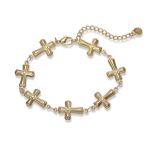 キュービックジルコニアマイクロパヴェブラスブレスレット, 304ステンレススチール, クロス, 18Kゴールドメッキ, ファッションジュエリー & 女性用, 売り手 パソコン