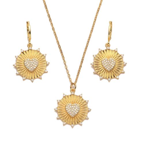 Micro cúbicos Circonia allanar sistemas de la joyería de cobre amarillo, metal, Esférico, 18K chapado en oro, diferentes estilos para la opción & micro arcilla de zirconia cúbica & para mujer, Vendido por UD
