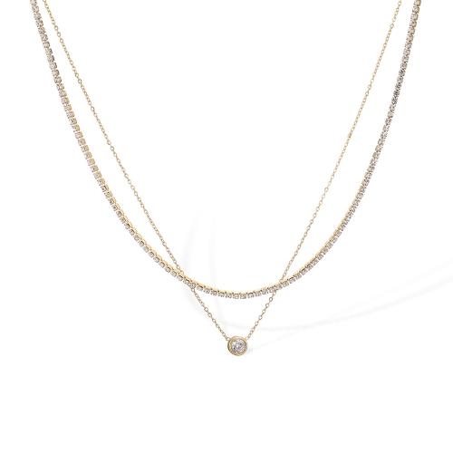 Cubic Zirconia Micro Pave Ensembles de bijoux en acier inoxydable, Acier inoxydable 304, Plaqué or 18K, Double couche & styles différents pour le choix & pavé de micro zircon & pour femme, Vendu par PC