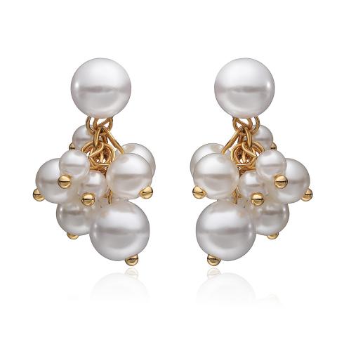 Boucle d'oreille goutte inox, Acier inoxydable 304, avec perle de plastique, Placage, bijoux de mode & pour femme, Vendu par paire