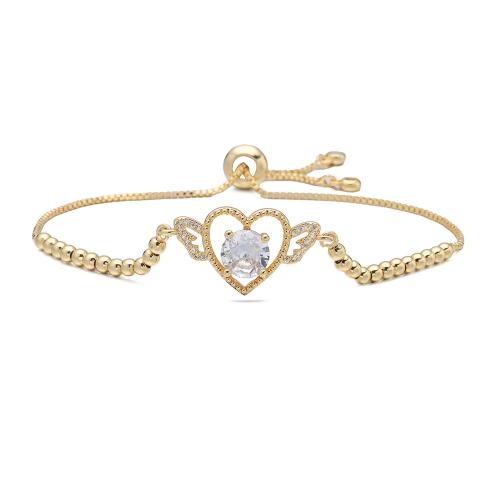 キュービックジルコニアマイクロパヴェブラスブレスレット, 銅, ハート形, 18Kゴールドメッキ, 異なるスタイルを選択 & マイクロパヴェジルコニア & 女性用 & くり抜き, 売り手 パソコン