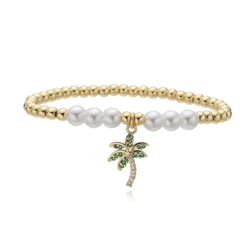 キュービックジルコニアマイクロパヴェブラスブレスレット, 銅, とともに プラスチック製パール, 18Kゴールドメッキ, 異なるスタイルを選択 & マイクロパヴェジルコニア & 女性用, 売り手 パソコン