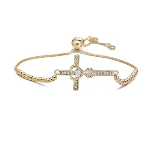 キュービックジルコニアマイクロパヴェブラスブレスレット, 銅, クロス, 純正ゴールド, 異なるスタイルを選択 & マイクロパヴェジルコニア & 女性用, 売り手 パソコン