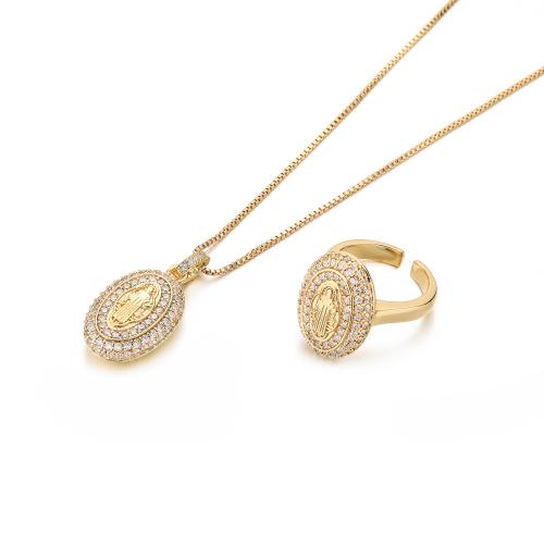 Корень Циркон Микро вымощает латунь ожерелье, Латунь, Дева Мария, плакированный настоящим золотом, разные стили для выбора & инкрустированное микро кубического циркония & Женский, продается PC