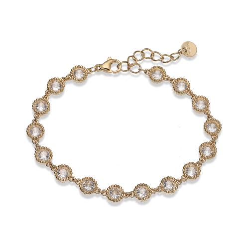 Stainless Steel Chain Bracelets, 304 Stainless Steel, 18K gold plated, fashion jewelry & micro pave cubic zirconia & for woman 