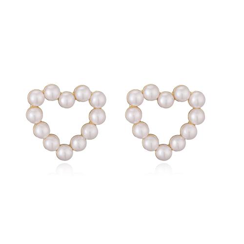 Befestiger Zirkonia Messing Ohrring, mit Kunststoff Perlen, Herz, 18K vergoldet, verschiedene Stile für Wahl & Micro pave Zirkonia & für Frau, verkauft von Paar