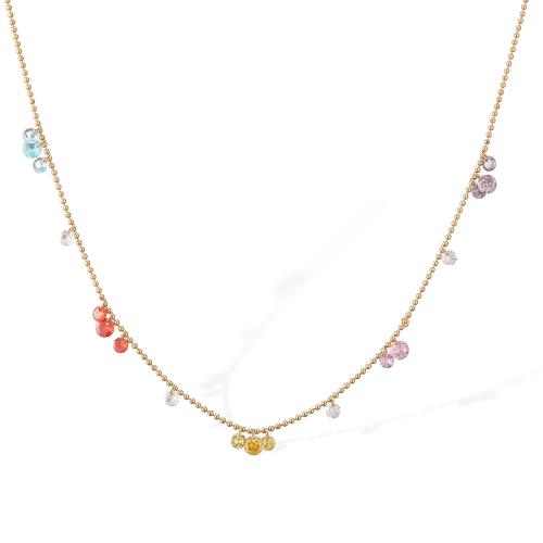 Zirkonia Edelstahl Halskette, 304 Edelstahl, mit kubischer Zirkonia, plattiert, Modeschmuck & für Frau, goldfarben, verkauft von PC