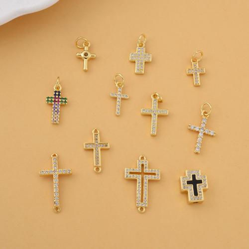 Cubic Zirconia Micro Pave Brass Pendant, Cross, plated, DIY & micro pave cubic zirconia 