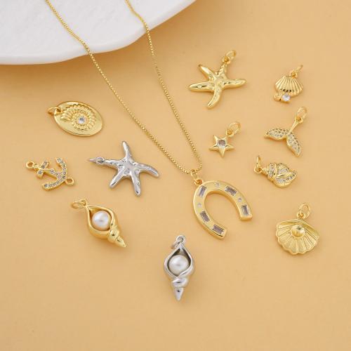 Cubic Zirconia Micro Pave Brass Pendant, with Plastic Pearl, plated, DIY & micro pave cubic zirconia 