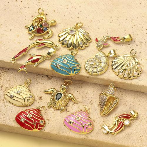 Cubic Zirconia Micro Pave Brass Pendant, with ABS Plastic Pearl, plated, DIY & micro pave cubic zirconia & enamel 