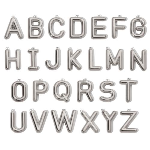 Pendentif de lettre en acier inoxydable, Acier inoxydable 304, Lettre d’alphabet, Placage de couleur d'or, DIY, argent Vendu par sac