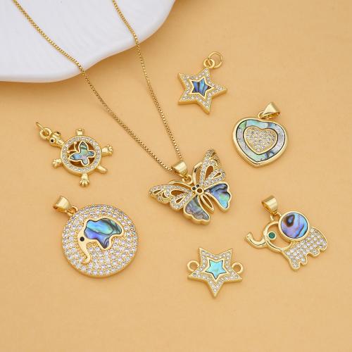 Cubic Zirconia Micro Pave Brass Pendant, with Abalone Shell, plated, DIY & micro pave cubic zirconia 