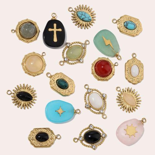 Pendentif bijoux de pierre gemme, Acier inoxydable 304, avec Pierre naturelle, Baroque, Placage de couleur d'or, DIY & avec strass, plus de couleurs à choisir Vendu par sac
