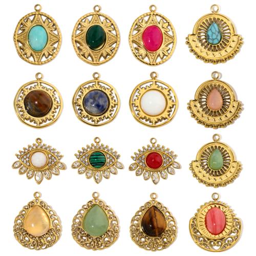 Pendentif bijoux de pierre gemme, Acier inoxydable 304, avec Pierre naturelle, Placage de couleur d'or, DIY, plus de couleurs à choisir Vendu par sac