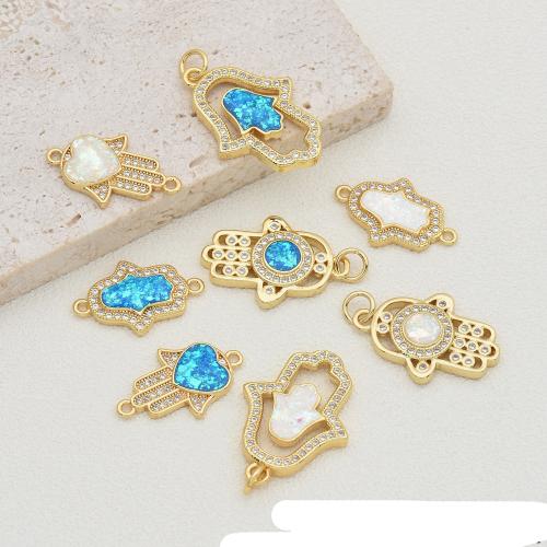Opal Pendants, Brass, with Opal, plated, DIY & micro pave cubic zirconia 