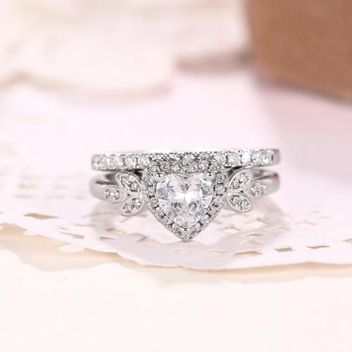 Цирконий Micro Pave Латунь палец кольцо, Другое покрытие, 2 шт. & разный размер для выбора & инкрустированное микро кубического циркония & Женский, продается указан