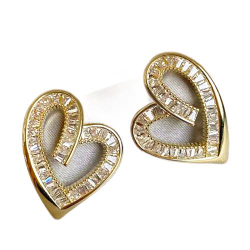 Befestiger Zirkonia Messing Ohrring, Herz, plattiert, Micro pave Zirkonia & für Frau & hohl, verkauft von Paar