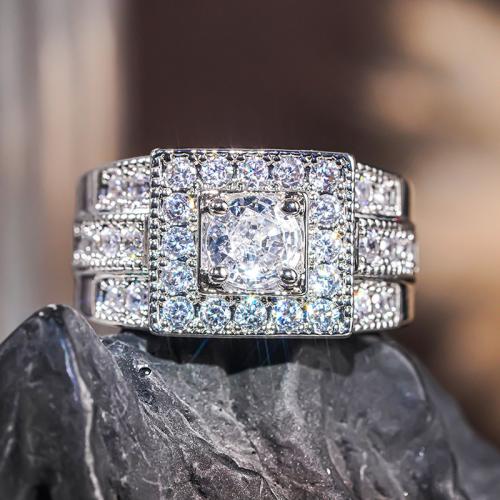 Цирконий Micro Pave Латунь палец кольцо, Другое покрытие, разный размер для выбора & инкрустированное микро кубического циркония & Женский, продается PC