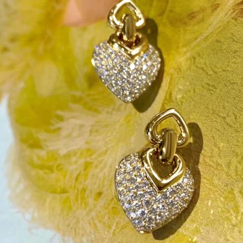 Befestiger Zirkonia Messing Ohrring, Herz, plattiert, Micro pave Zirkonia & für Frau & hohl, verkauft von Paar