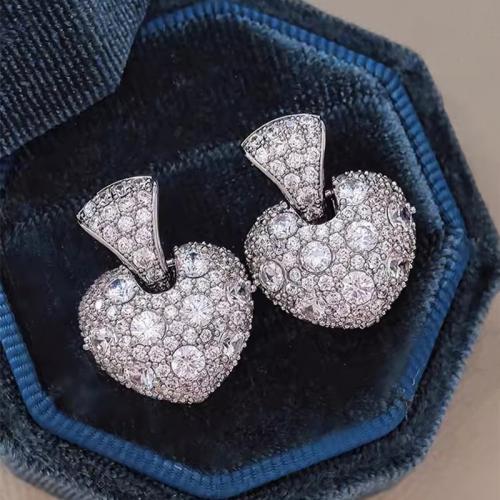Befestiger Zirkonia Messing Ohrring, Herz, plattiert, Modeschmuck & Micro pave Zirkonia & für Frau, verkauft von Paar