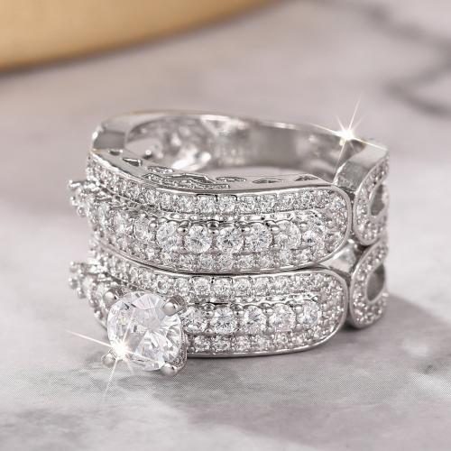 Цирконий Micro Pave Латунь палец кольцо, Другое покрытие, 2 шт. & разный размер для выбора & инкрустированное микро кубического циркония & Женский, продается указан