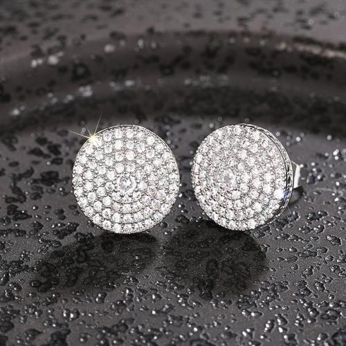 Befestiger Zirkonia Messing Ohrring, rund, plattiert, Modeschmuck & Micro pave Zirkonia & für Frau, verkauft von Paar