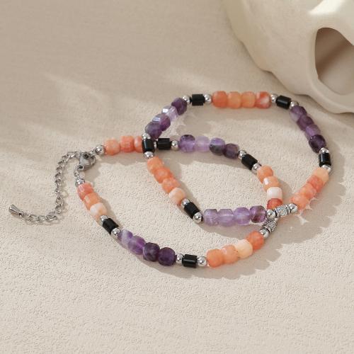 Bracelets en pierres précieuses, Acier inoxydable 304, avec Pierre naturelle, fait à la main, bijoux de mode & styles différents pour le choix & pour femme, Vendu par PC