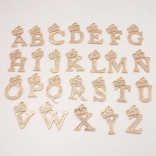 Pendentif alphabet en zinc, alliage de zinc, Lettre d’alphabet, Placage de couleur d'or, DIY & avec strass, doré, Vendu par PC