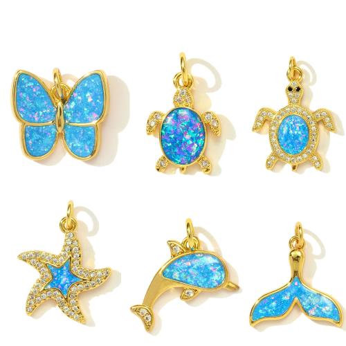 Opal Pendants, Brass, with Opal, gold color plated, DIY & micro pave cubic zirconia 