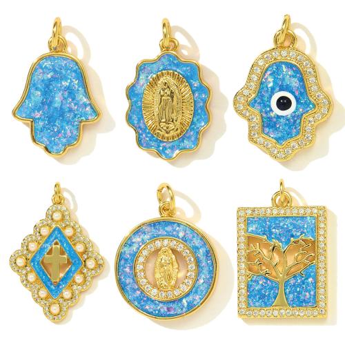 Opal Pendants, Brass, with Opal, gold color plated, DIY & micro pave cubic zirconia & enamel 