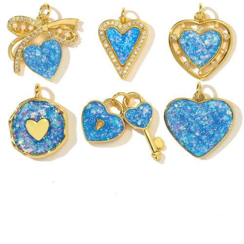 Opal Pendants, Brass, with Opal, gold color plated, DIY & micro pave cubic zirconia & enamel 