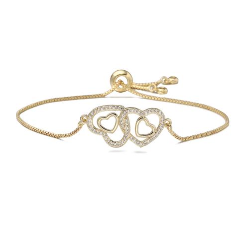 キュービックジルコニアマイクロパヴェブラスブレスレット, 銅, ハート形, メッキ, マイクロパヴェジルコニア & 女性用 & くり抜き, 金色, 売り手 パソコン